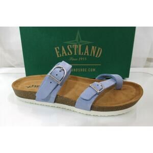 Women's Eastland Tiogo Footbed Toe Ring Slide Sandal Light Blue Nubuck Size 10